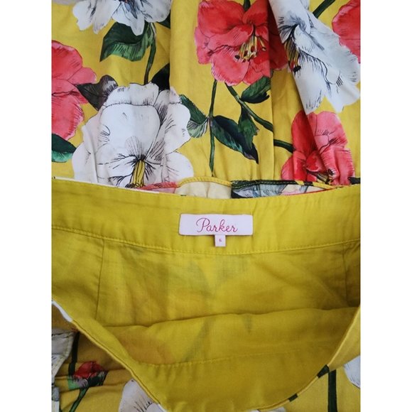 Parker Floral Ruched Ruffle Skirt Yellow Red Green, White 6 - Picture 3 of 4